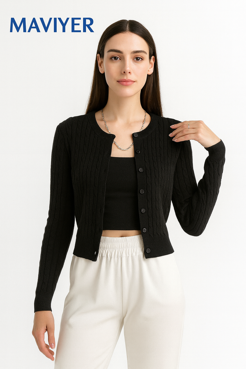 MAVIYER™ – Kabelgebreid Basic Cardigan voor Dames