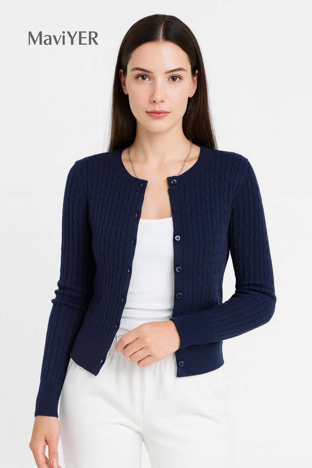 MAVIYER™ – Kabelgebreid Basic Cardigan voor Dames